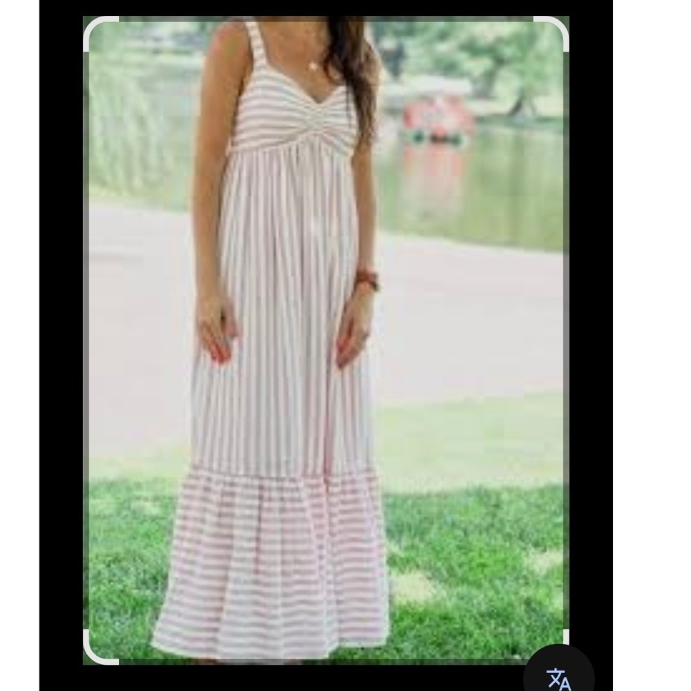 Banana Republic Womens XXL Red White Striped Linen Blend Tiered Maxi Dress NWT